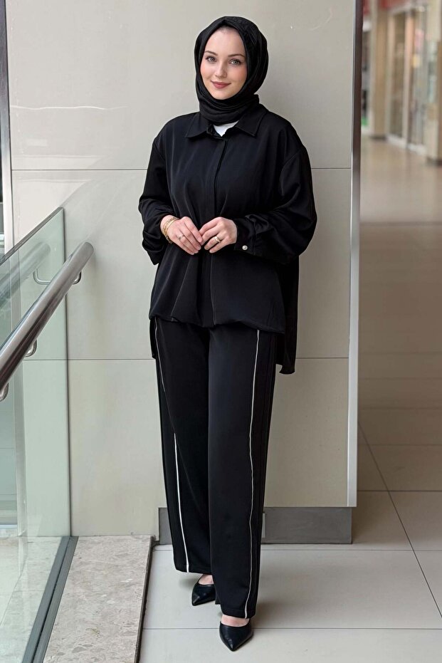 Piping Detailed Shirt and Trousers Set