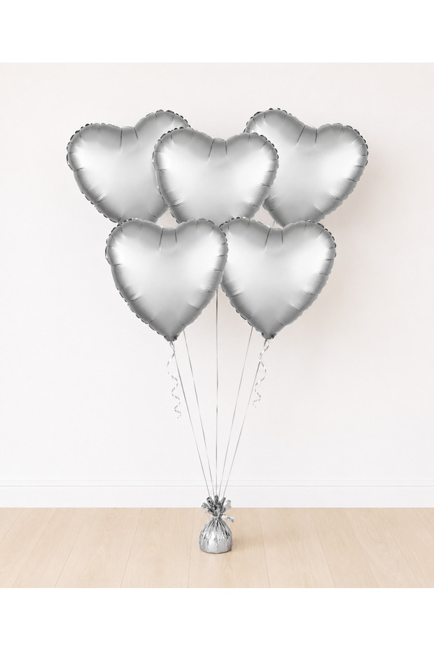 Silver Heart Foil Balloon 15"-38 cm 5 Pieces