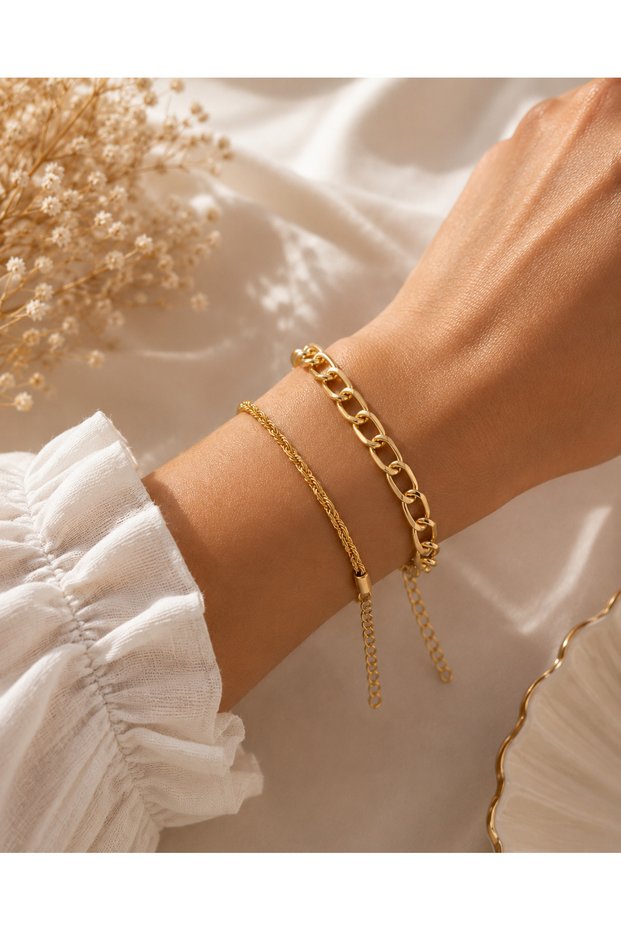 Steel Crushed Chain Twist Chain Women's / Men's 2-Piece Combination Bracelet with Extension Chain Gold / Silver Color