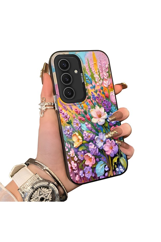 Samsung Galaxy S24 Plus Compatible Silicone Edge Hard Back Case Couple Phone Case with Floral Pattern