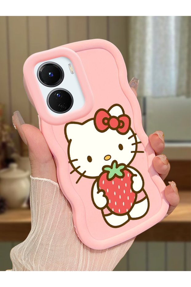 Vivo Y16 Compatible Case Camera Protector Pink Silicone Couple Phone Case Kitty Pattern