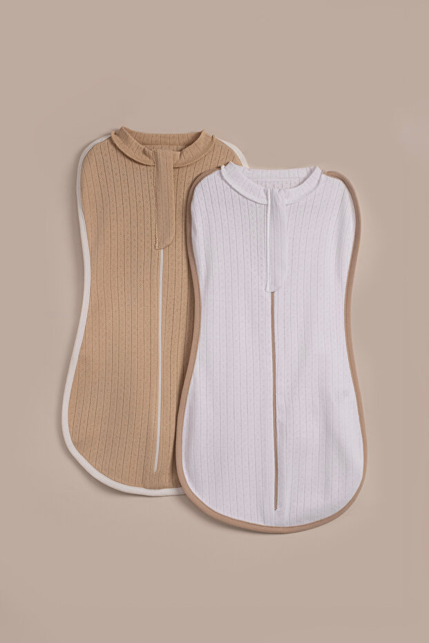 2-Pack 100% Cotton Breathable Baby Swaddle Sleeping Bag with Zipper 0-3 Months