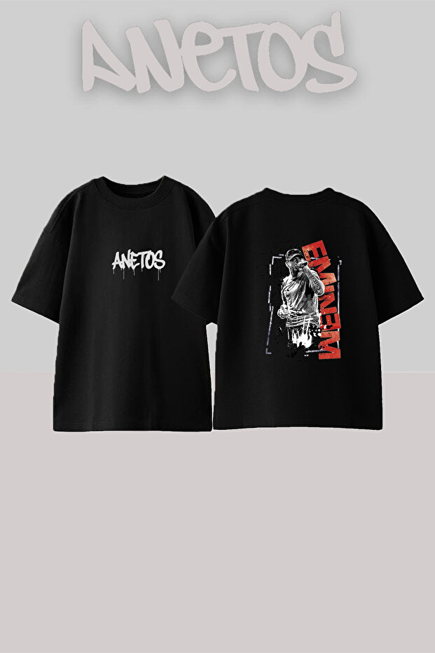 Eminem_19 Design Printed Unisex Oversize Black Tshirt