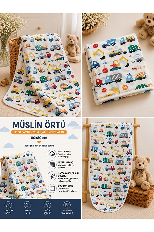 100% Cotton Muslin Baby Blanket 80X80 cm Multi-Purpose Swaddle Blanket