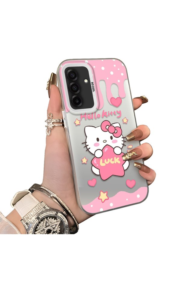 Samsung Galaxy A26 Compatible Silicone Edge Hard Back Case Couple Phone Case with Kitty Pattern