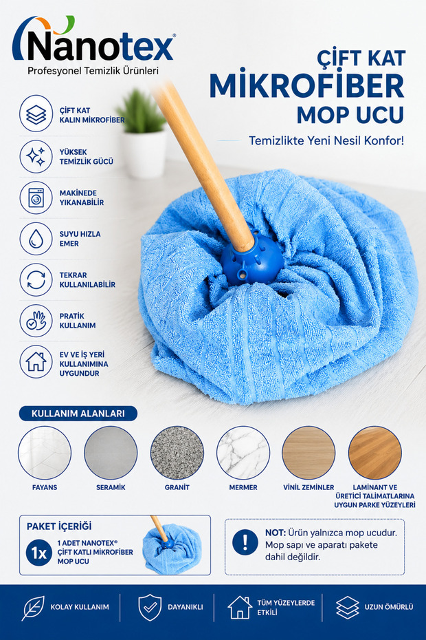 ® Çift Katlı Mikrofiber Mop Ucu