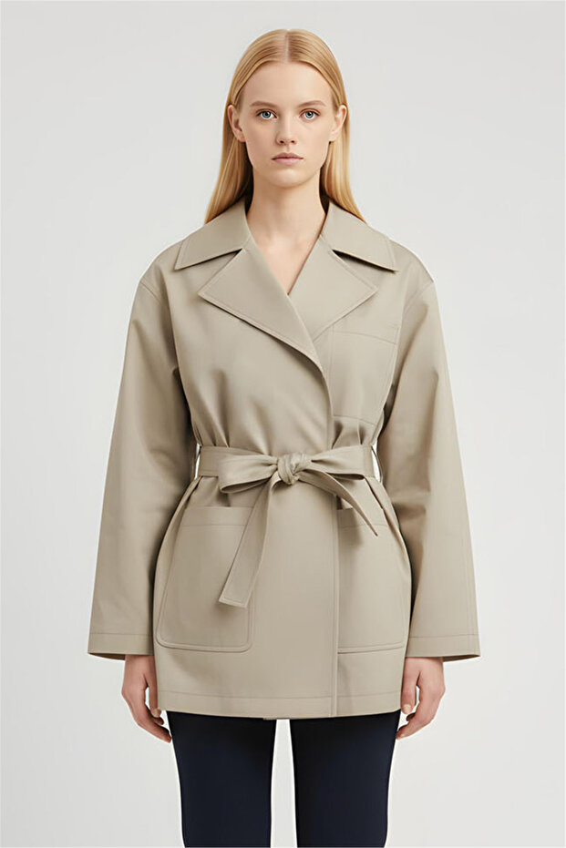 Stone Belted Short Trench Coat