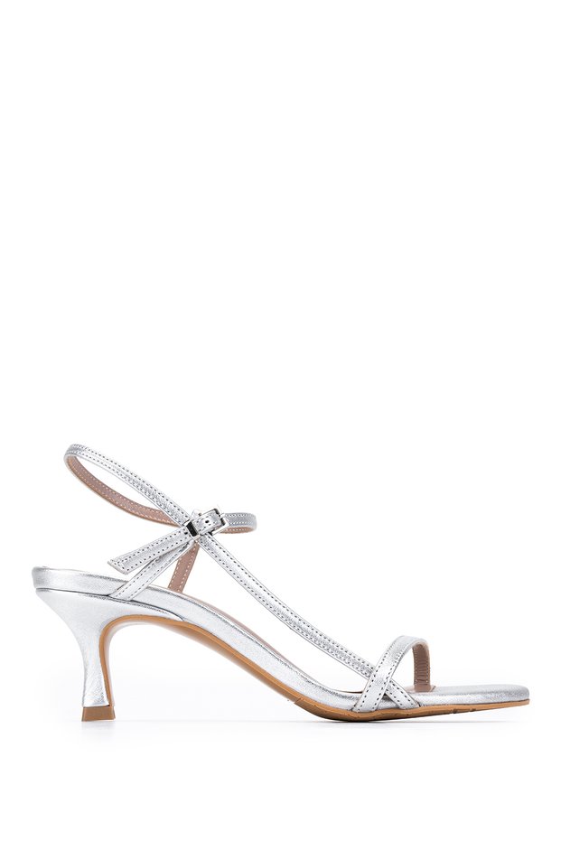 Women's Genuine Leather Gray Heeled Shoes