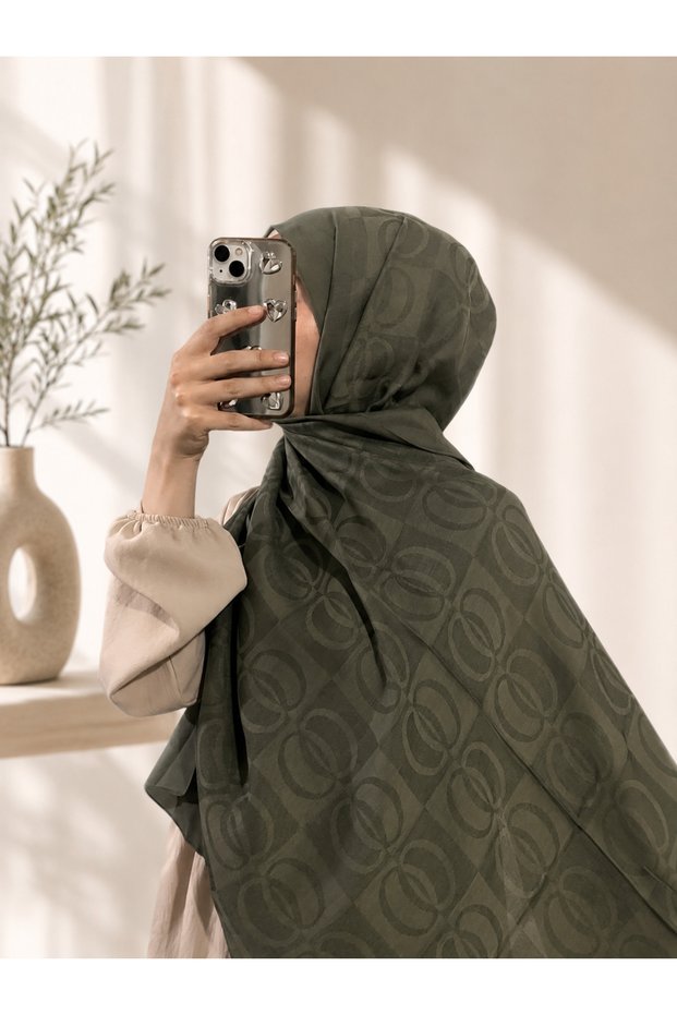 Premium Ring Pattern Shawl - Silky Textured Stylish Hijab Shawl - Khaki