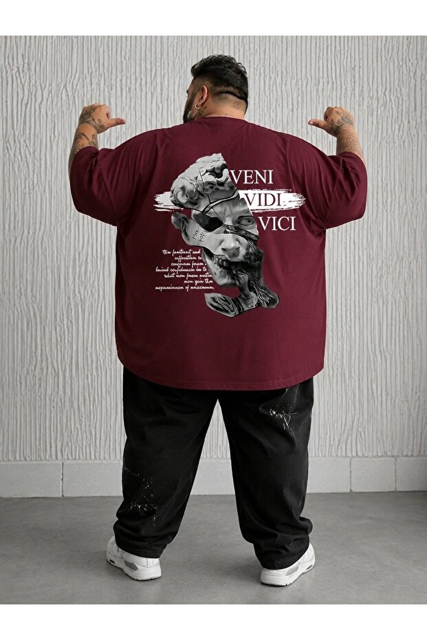Men's Large Size Oversize Printed T-Shirt 100% Cotton Back Printed Short Sleeve Crew Neck