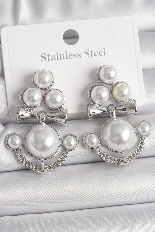 Brass Silver Color Dangle Pearl Anchor Model Women's Earrings