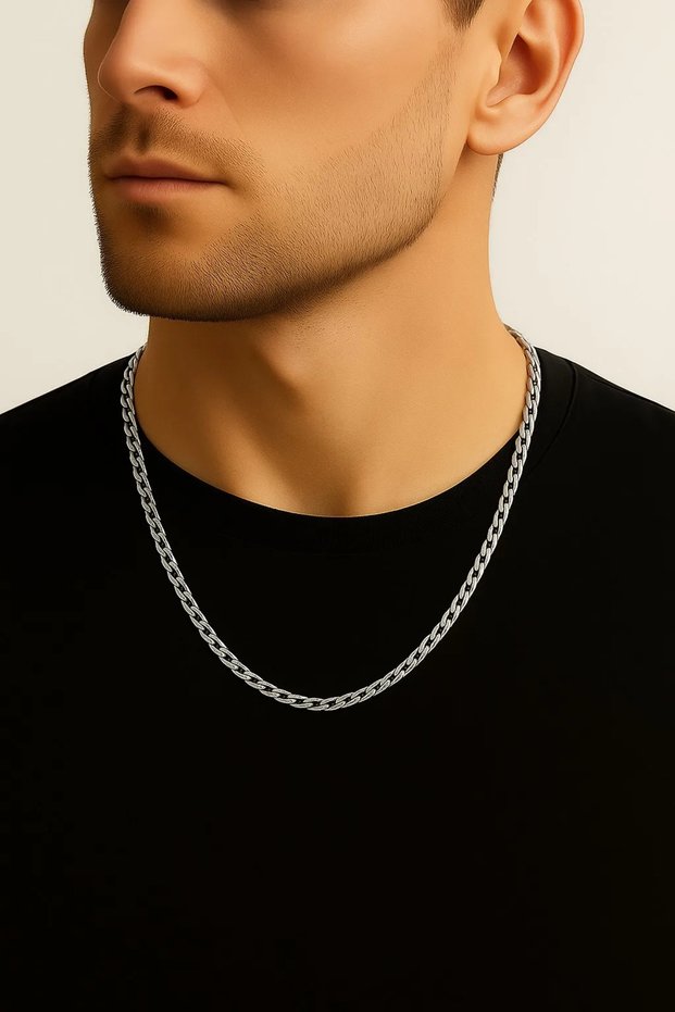 Silver Color Cuban Stainless Steel Unisex Men's Chain Necklace 55 CmSteel Necklace