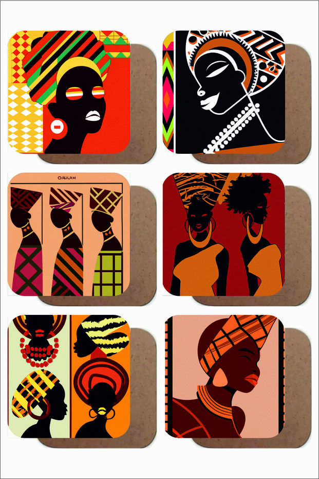 African Women Themed Retro / Vintage Set of 6 Wooden Coasters