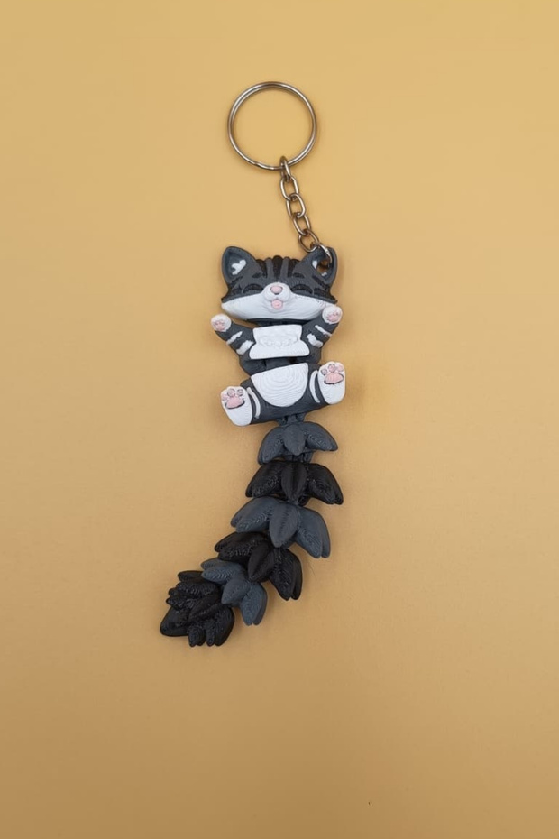 Long Tail Series Cat Figurine Movable Keychain (Large Size-12Cm) - Bag Ornament Charm
