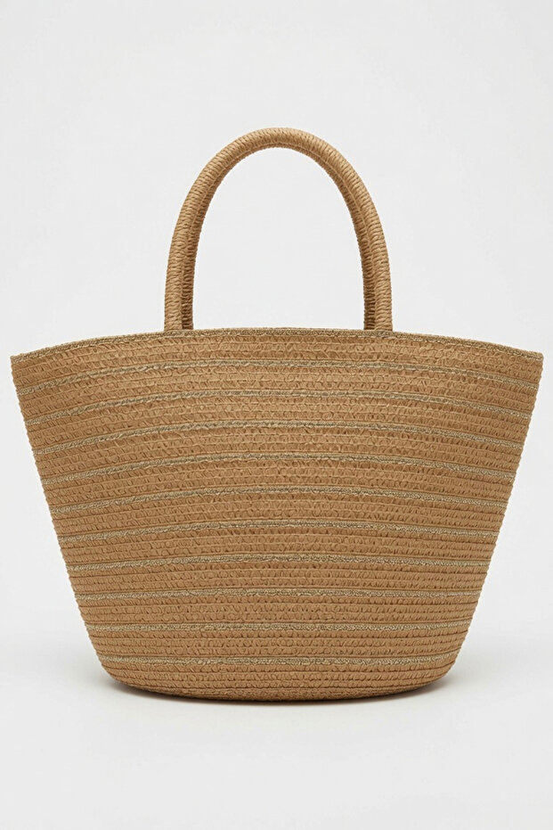 Women's Camel Straw Large Size Beach Bag | Sim Detailed Beach and Daily Model
