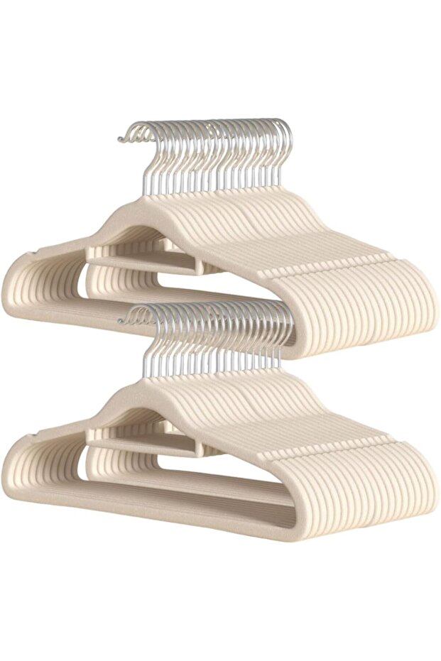 Velvet Clothes Hangers,360 Degree Rotatable Hook, Beige 43 cm, Set of 30