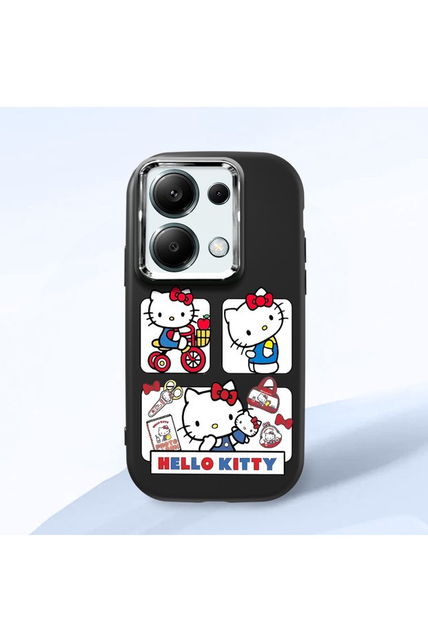Poco M6 Pro 4g Compatible Case Camera Protector Black Silicone Couple Phone Case Kitty Pattern