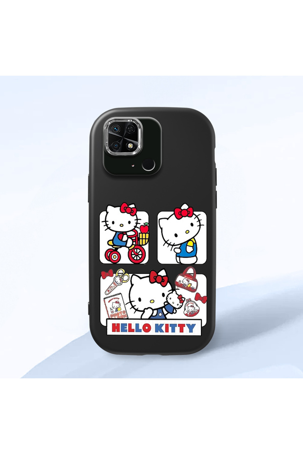 Redmi 10C Compatible Case Camera Protector Black Silicone Couple Phone Case Kitty Pattern