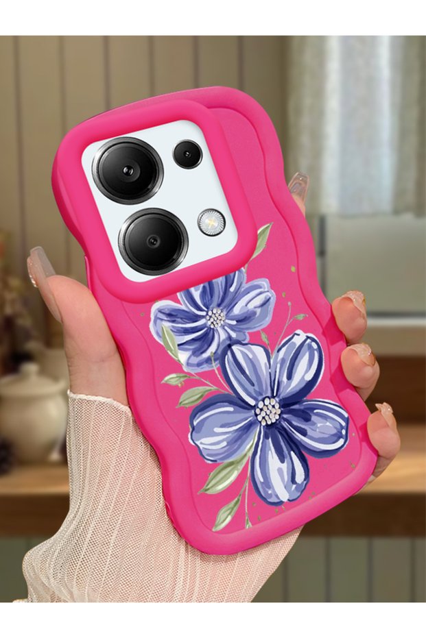 Poco M6 Pro 4g Compatible Case Camera Protector Red Silicone Couple Phone Case Floral Pattern