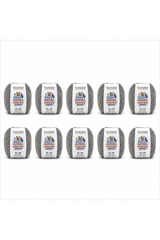 Pack of 10 Oxford Baby Cotton Amigurumi Punch 50Gr/150M No:160 Grayish Gray