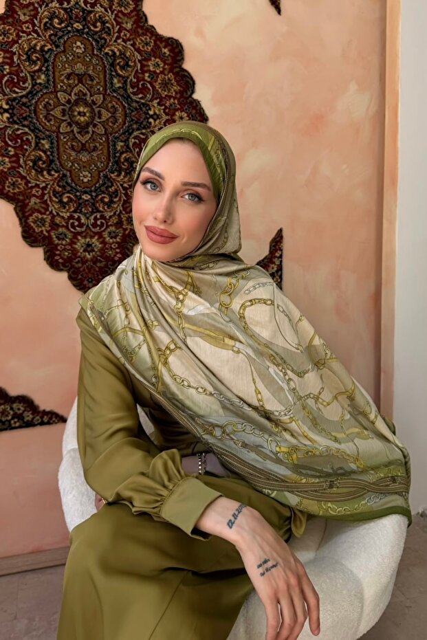 Khaki Patterned Silk Shawl