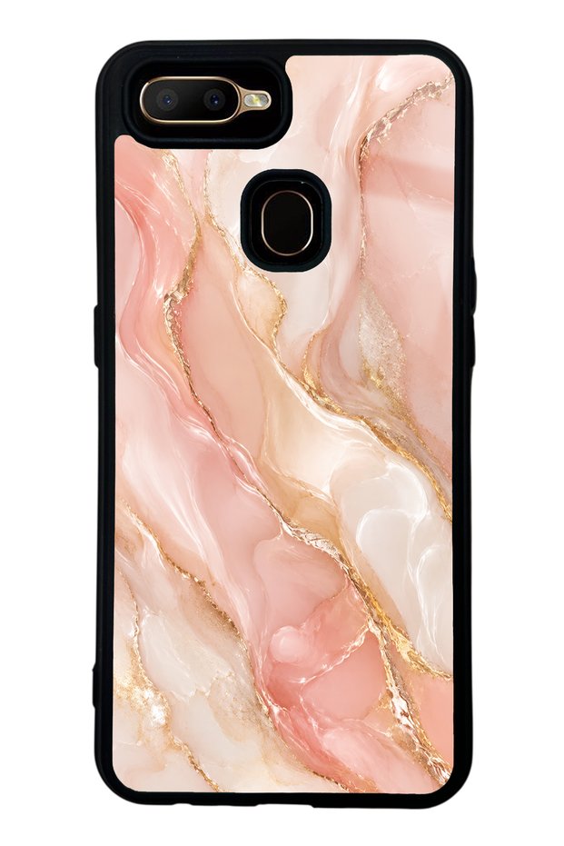 Oppo A5S Glossy Phone Case with Blush Gold Marble Design