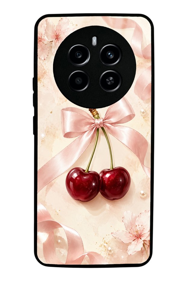 Realme 12 Pro Glossy Phone Case with Cherry Pearl Ribbon Design