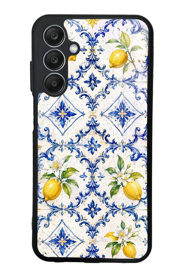 Samsung A25 Glossy Phone Case with Sapphire Lemon Tiles Design