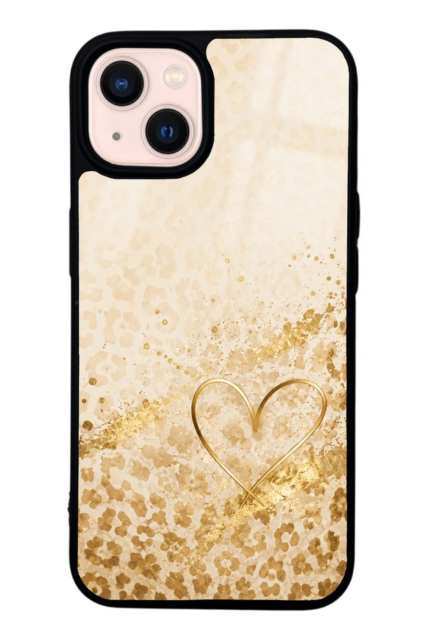iPhone 13 Golden Heart Glow Design Glossy Phone Case