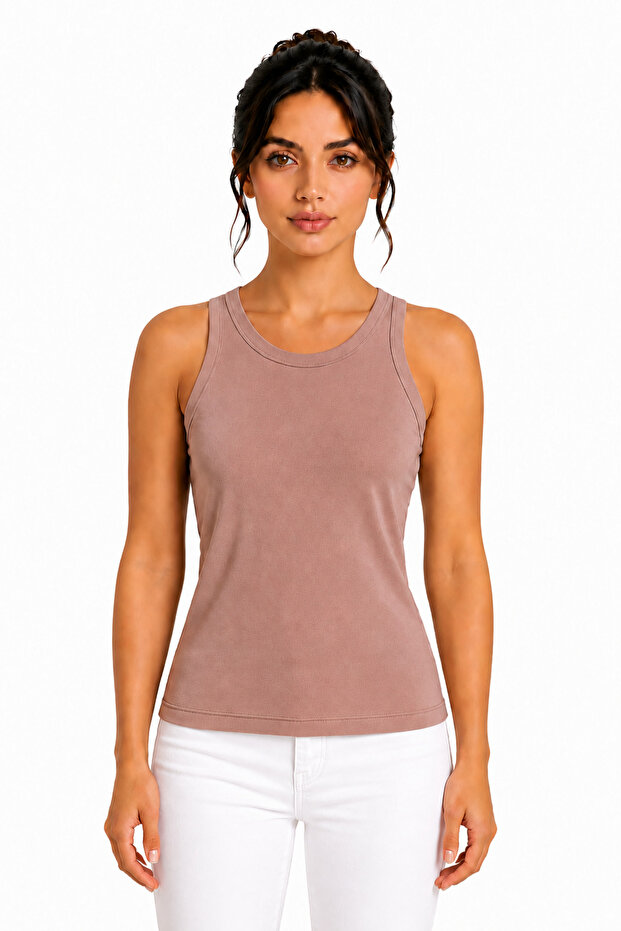 Milky Brown Viscose Soft Textured Athlete Body T-Shirt 2108