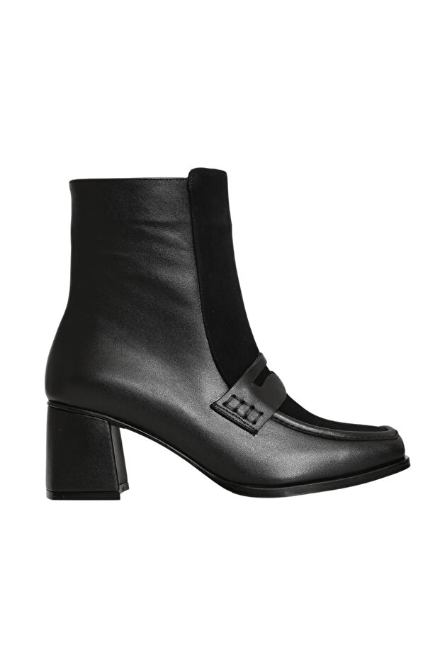 Black Leather Women's Heeled Boots