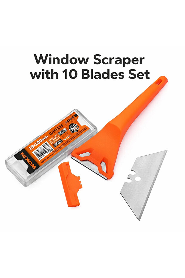 Window Scraper with 10 Blades Set Heavy Duty Glass Scraper Tool for Removing Stickers, Paint & Dirt – Ergonomic Handle Multi-Purpose Cleaning Tool