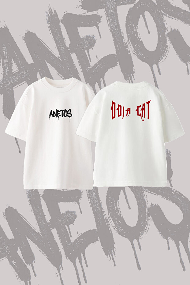 Doja Cat_3 Design Back Printed Cotton White Oversize T-Shirt
