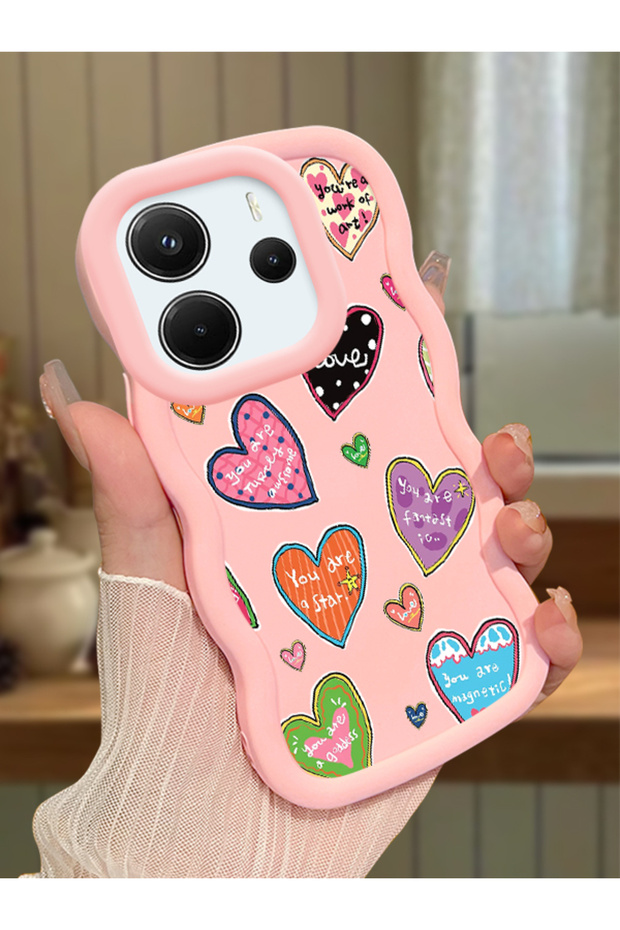 Redmi Note 14 4g Compatible Case Camera Protector Pink Silicone Couple Phone Case Heart Pattern