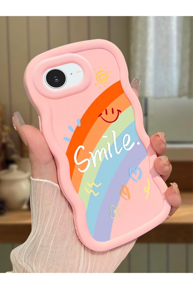 iPhone 17E Compatible Case Camera Protector Pink Silicone Couple Phone Case Rainbow Pattern
