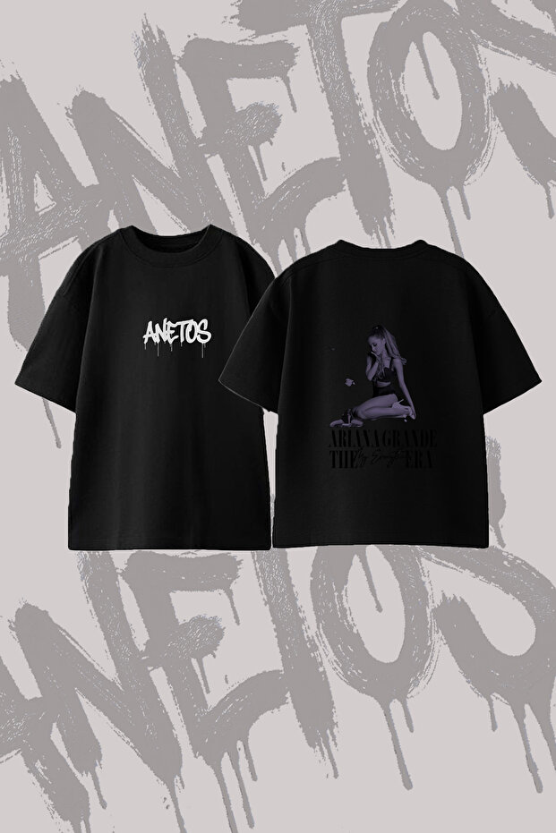 Ariana Grande_30 Design Back Printed Cotton Black Oversize T-Shirt