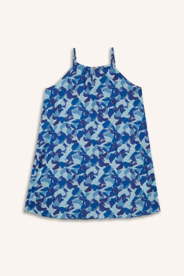 100% Cotton Strappy Viscose Blue Dress for Girls E7367A826Hs