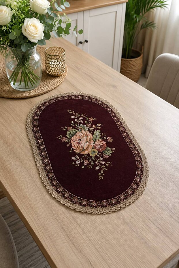 غطاء طاولة قهوة بيضاوي الشكل مقاس 40x60 من Vintaqe Bouquet Goblen