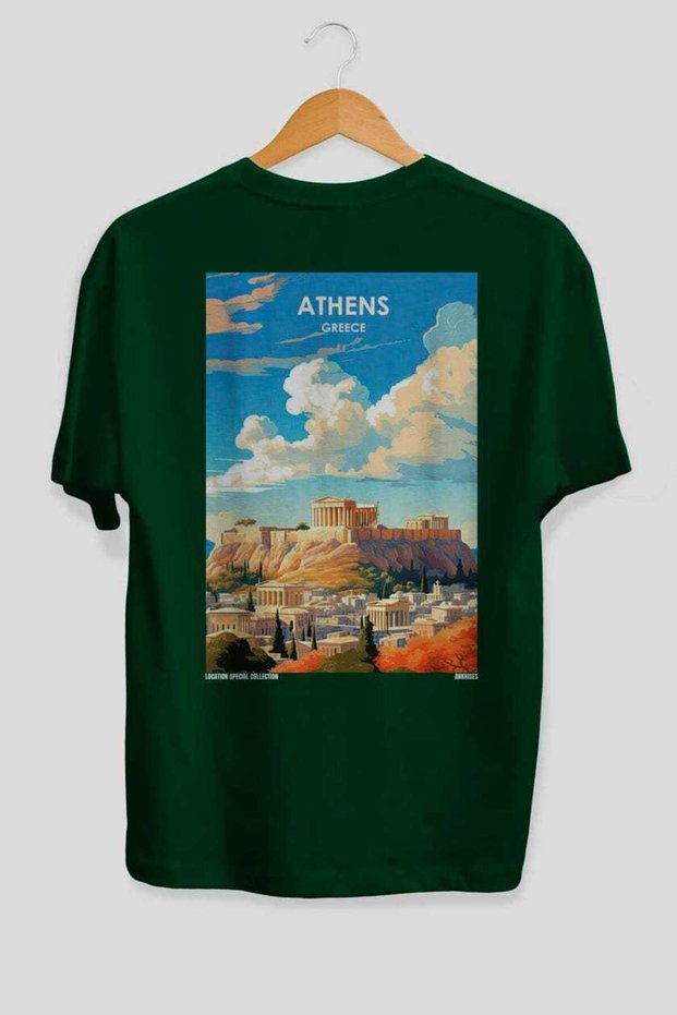 Athens Greece Green Oversize Country City Back Printed Unisex T-Shirt 100% Cotton Premium