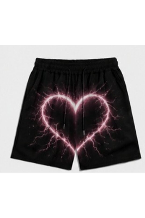 Unisex Oversize Relaxed Fit High Waist Special Design Printed Summer Shorts