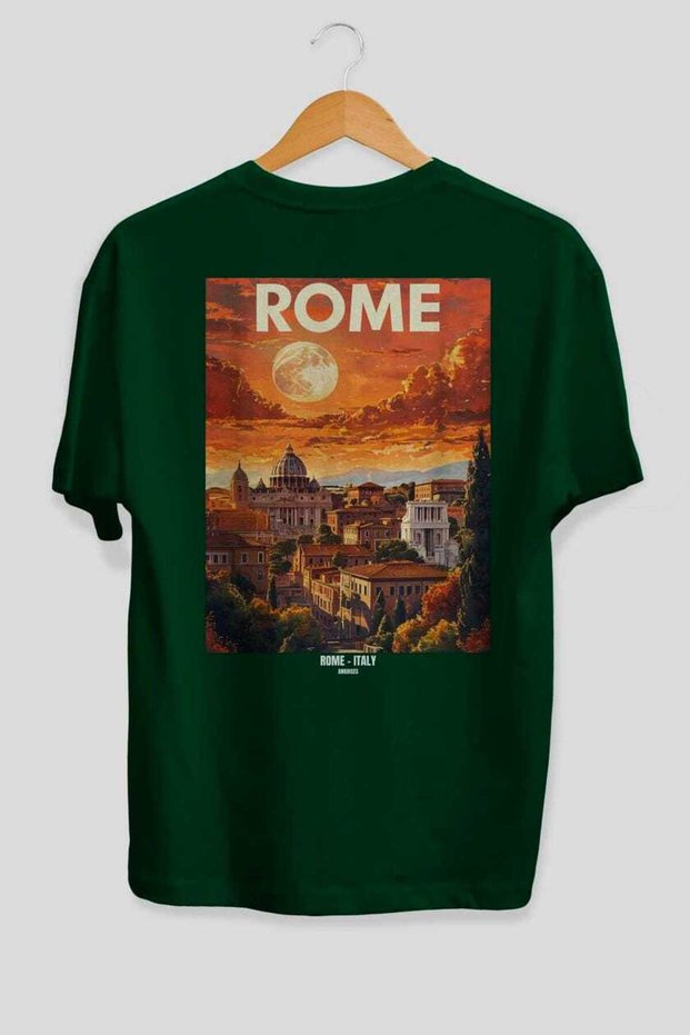 Rome Italy 3 Green Oversize Country City Back Printed Unisex T-Shirt 100% Cotton Premium