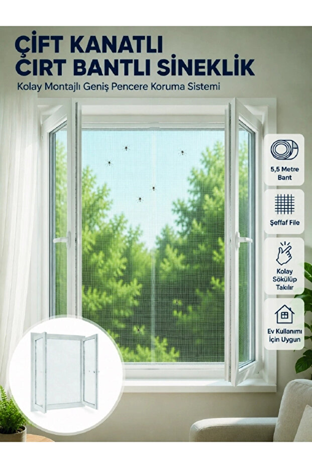 Double Winged Velcro Tape Window Screen Easy to Install White Mesh