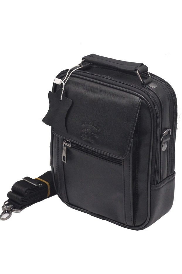 Men's Genuine Leather Adjustable Cross Strap Daily Hand and Shoulder Bag – Black