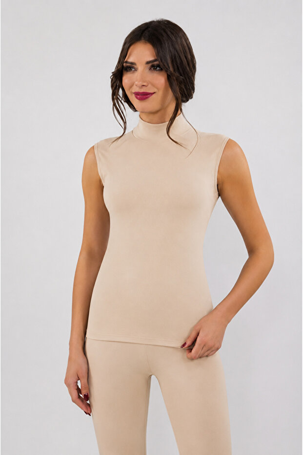 5 Pieces Women's Turtleneck Sleeveless Undershirt 92% Cotton 8% Lycra