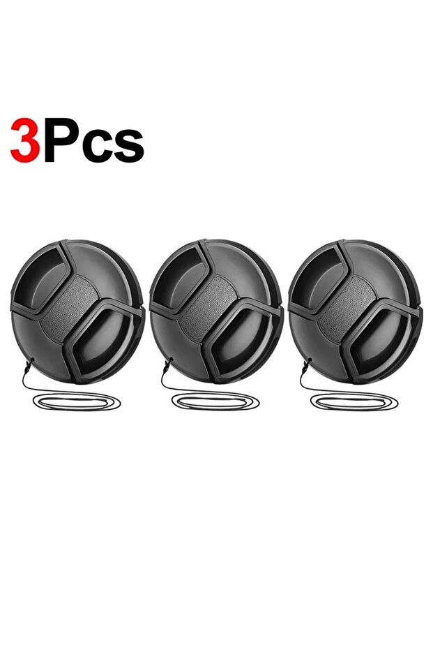 52mm 3Pcs 49/52/55/58/62mm Camera Lens Caps with Lanyard Anti-scratch Anti-lost Front Lens Protector