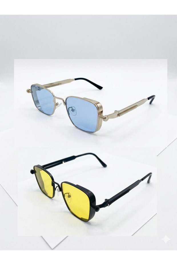 Retro Punk & Vintage Steampunk Style Square Metal Frame Sun Glasses / Blue&Yellow (2Pcs)