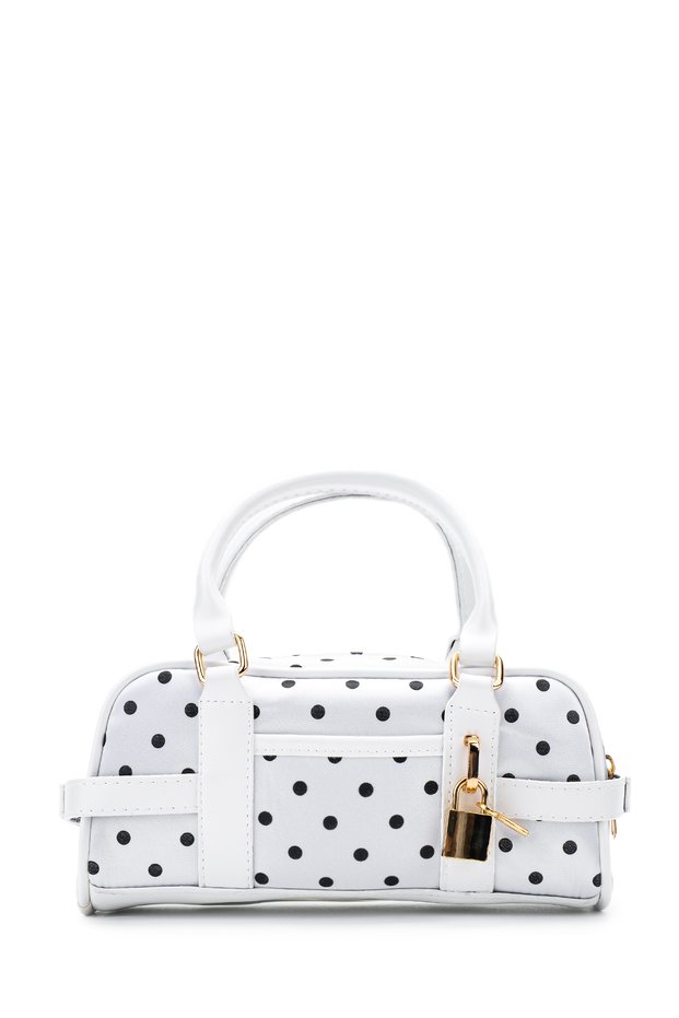 Faux Leather Women's Crossbody Bag with Key Lock Charm Hamburg White Polka Dot