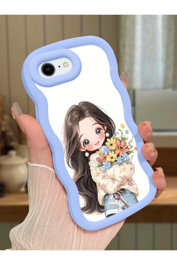 iPhone Se 2020 Compatible Case Camera Protector Blue Silicone Couple Phone Case Girl Pattern