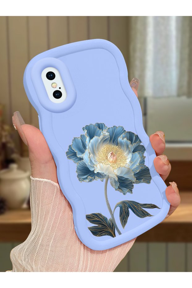 حافظة متوافقة مع هاتف iPhone X، حافظة حماية للكاميرا من السيليكون الأزرق، حافظة هاتف بنمط زهور
