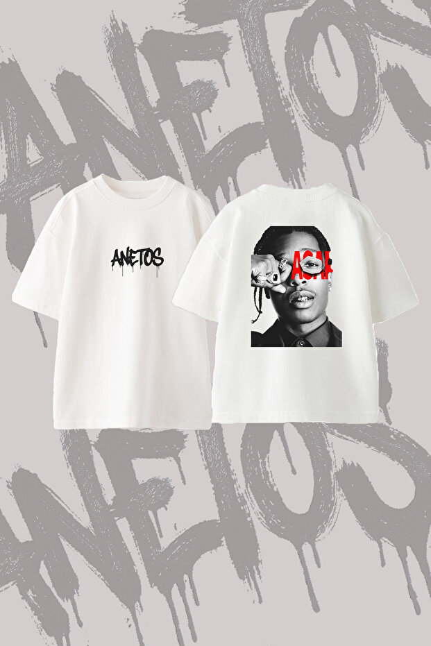 Asap Rocky Design Back Printed Cotton White Oversize T-Shirt